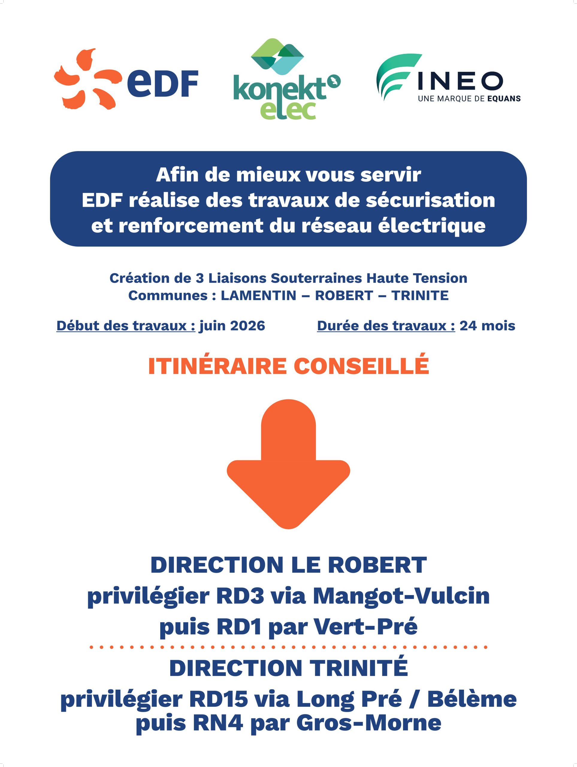 Itinéraire conseillé - Travaux Liaisons Souterraines Haute Tension Communes LAMENTIN – ROBERT – TRINITE